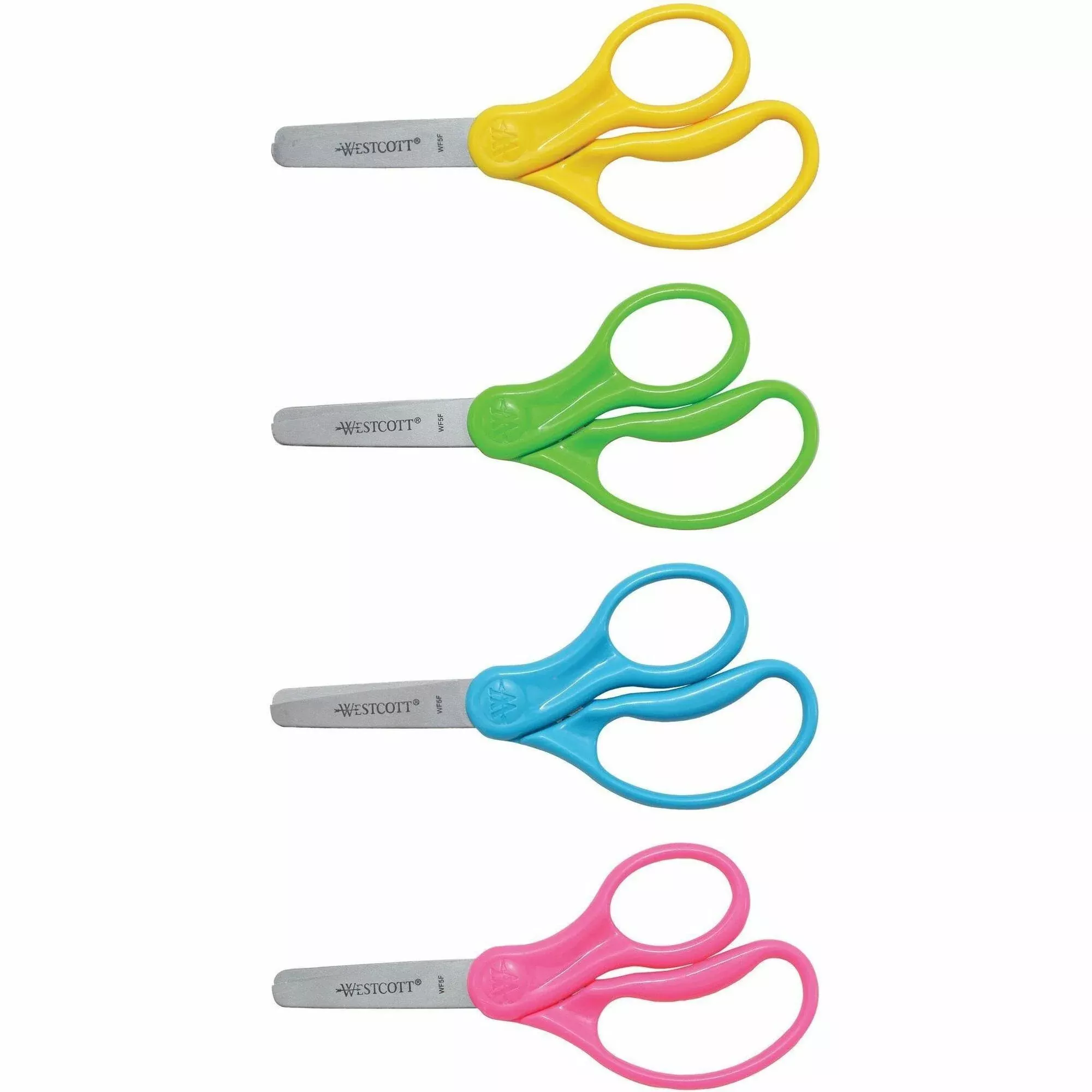 Westcott For Kids Scissors, Rounded Tip, 5" Long, 1.75" Cut Length, Straight Handle, Randomly Assorted Handle Color