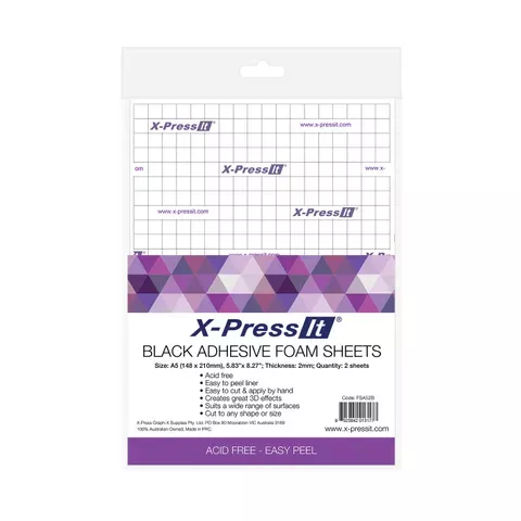 X-Press It Adhesive Foam Sheets Black 2mm A5 2 sheets