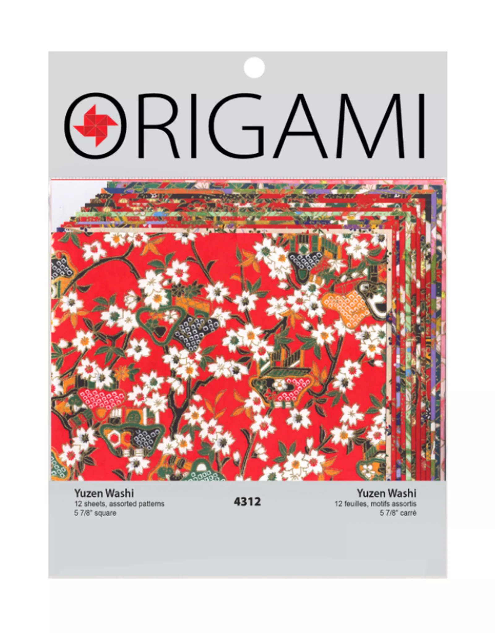 Yasutomo Origami Paper, Authentic Yuzen Red Patterns, 12 Sheets