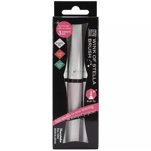 ZIG Wink of Stella WHITE CHRISTMAS Glitter White Red Dark Green Brush Tip Markers 026327